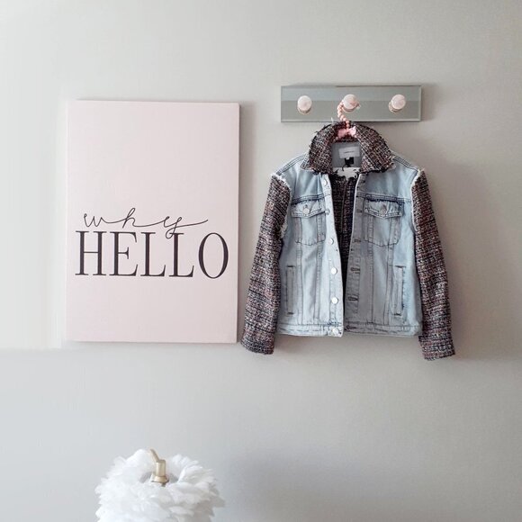 NWT Current / Elliott contrasting denim & tweed short light wash jean jacket - Picture 15 of 16